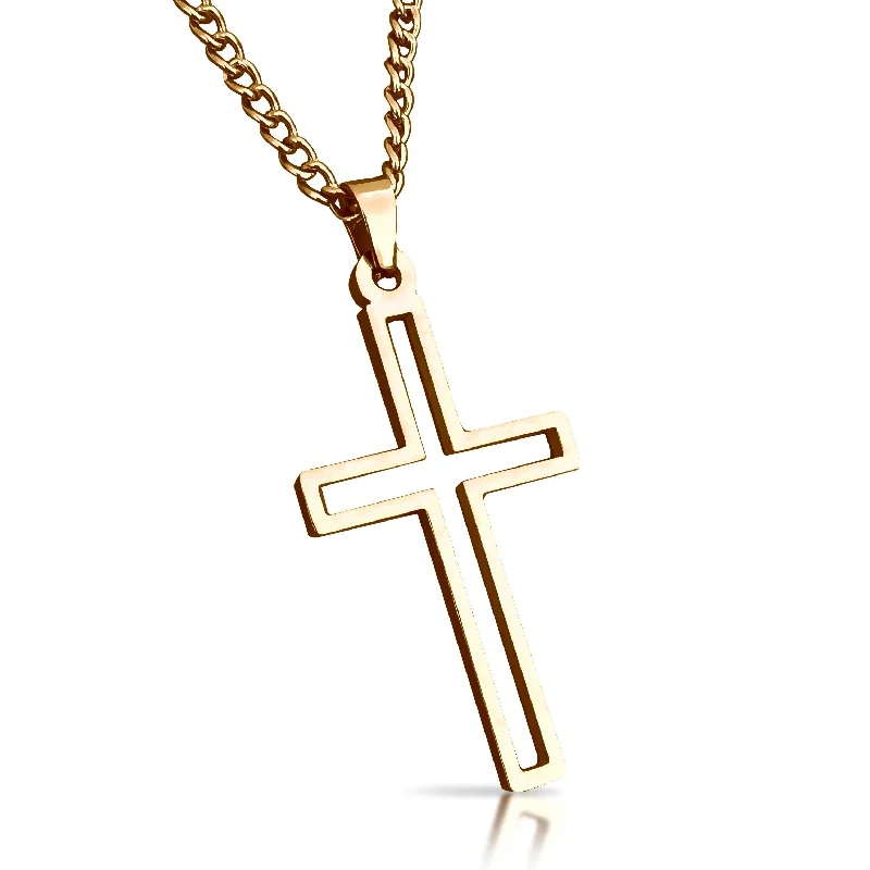 luxurious necklaces for women-Varsity Cross Pendant With Chain Necklace - 14K Gold Plated Stainless Steel