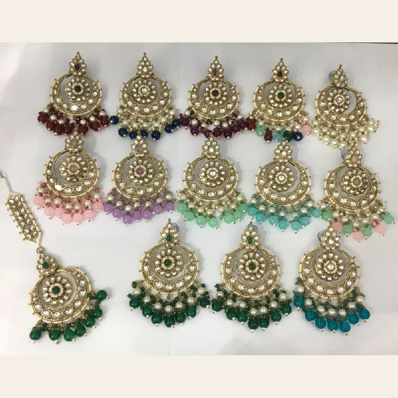 hoop earrings for everyday wear-Rani Sati Jewels Gold Plated Kundan Maangtikka With Earrings