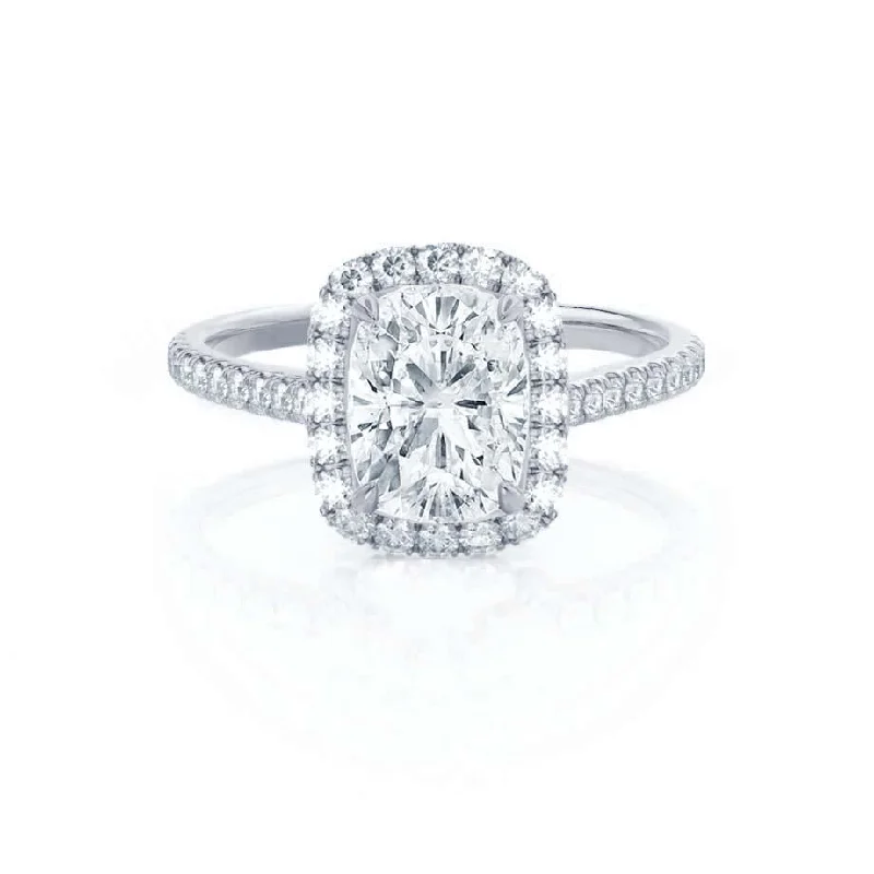 fancy engagement rings for women-DARLEY - Moissanite Elongated Cushion Micro Pavé Platinum Halo