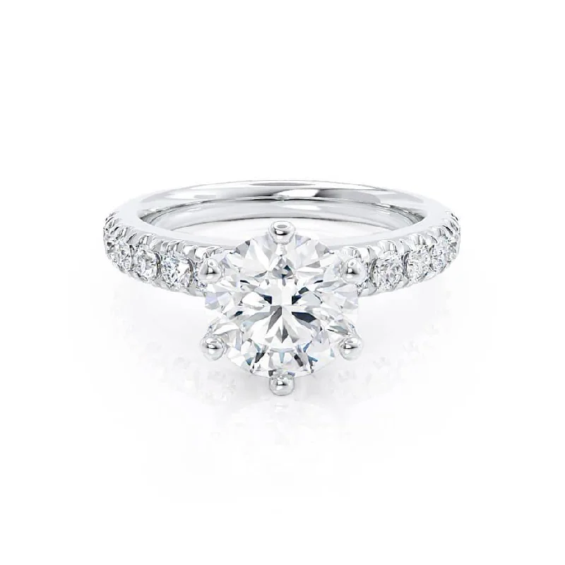 halo engagement rings for women-BELLE - Round Lab Diamond Platinum Shoulder Set Ring