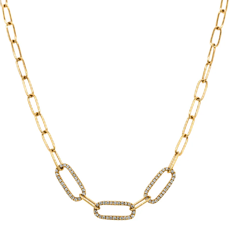 silver necklaces for women-9ct Yellow Gold .21ct Diamond Paperclip Link Necklace