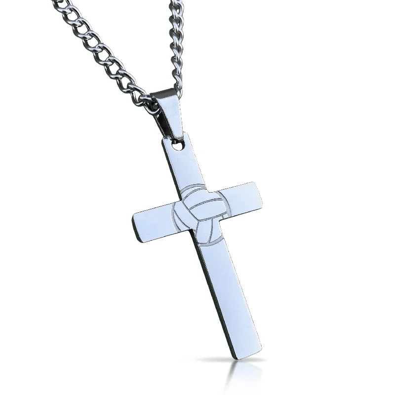 pendant necklaces for women-Volleyball Cross Pendant With Chain Necklace - Stainless Steel