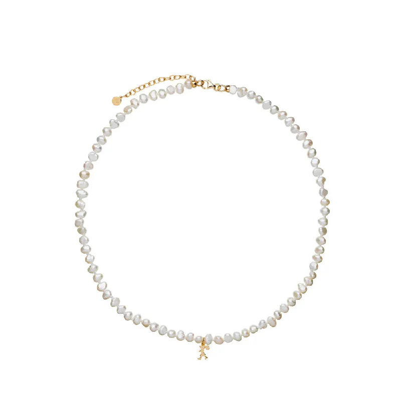 modern necklaces for women-Karen Walker Mini Girl With Pearls Necklace - 9ct Yellow Gold