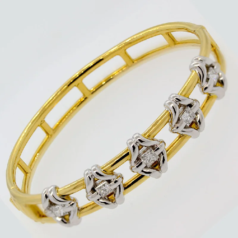 matching bangles for women-Diamond Two-Tone Gold & Platinum Bangle Bracelet