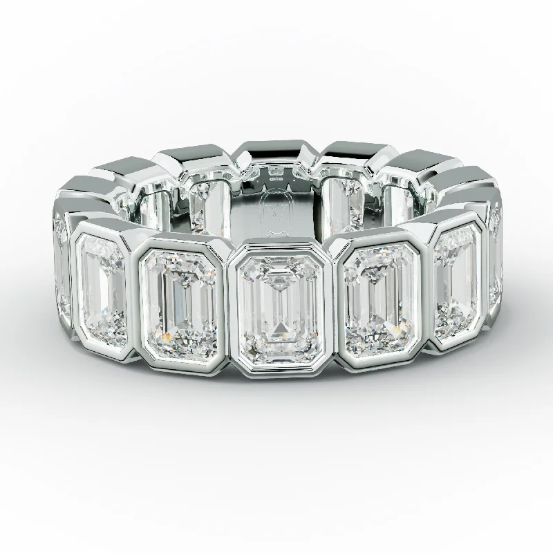 personalized rings for women-7.0 Carat Bezel Set Emerald Cut Diamond Eternity Band