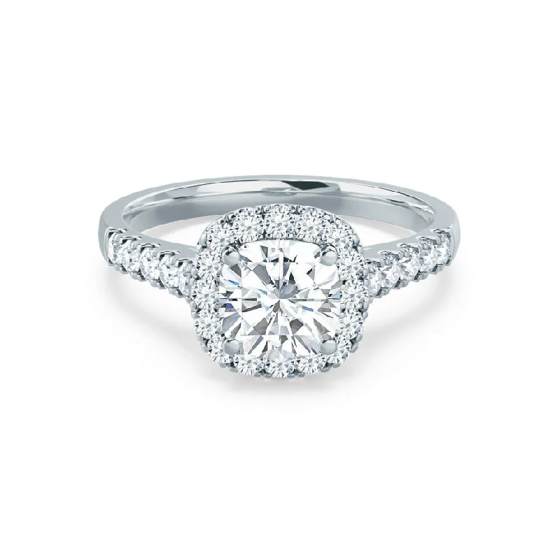 princess-cut engagement rings for women-OPHELIA - Cushion Moissanite & Diamond 950 Platinum Halo Ring