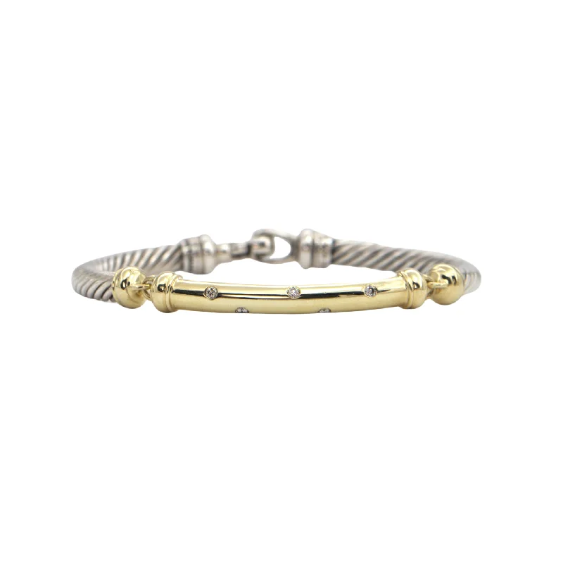 trendy bangles with gemstones for women-David Yurman Diamond 14k Gold and Sterling Silver Bracelet