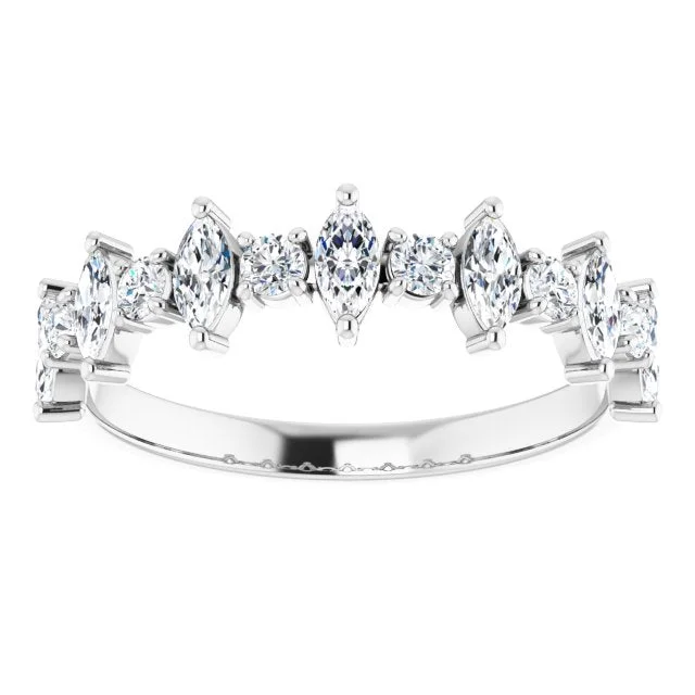 fancy rings for women-0.88 ct. Prong Set Marquise And Round Diamond Wedding Band