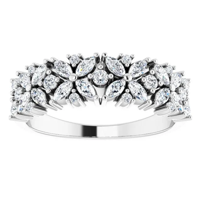 multi-stone rings for women-0.60 ct. Marquise And Round Diamond Floral Design Wedding Band