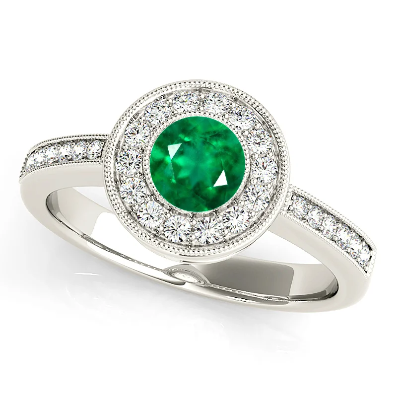 diamond rings for women-1.00 ct. Genuine Emerald Ring With Halo And Delicate Band