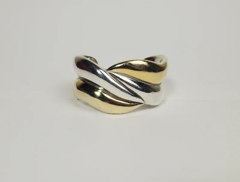 sterling silver bangles for women-Orit Schatzman - Sterling Silver and Gold Tone Braid Design Cuff Bracelet