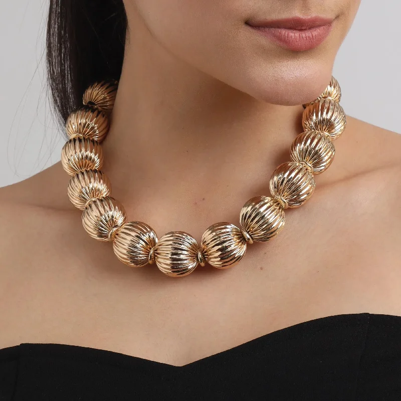 wedding necklaces for women-TFC Vortex Bold Bead Statement Gold Plated Necklace