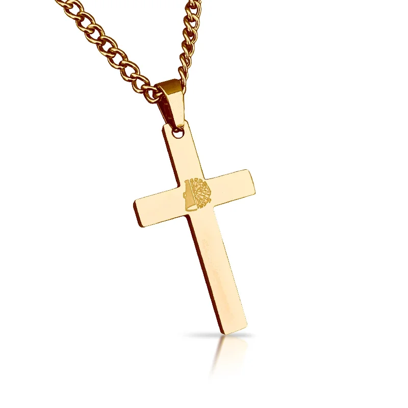 layered necklaces for women-Cheerleading Cross Pendant With Chain Necklace - 14K Gold Plated Stainless Steel