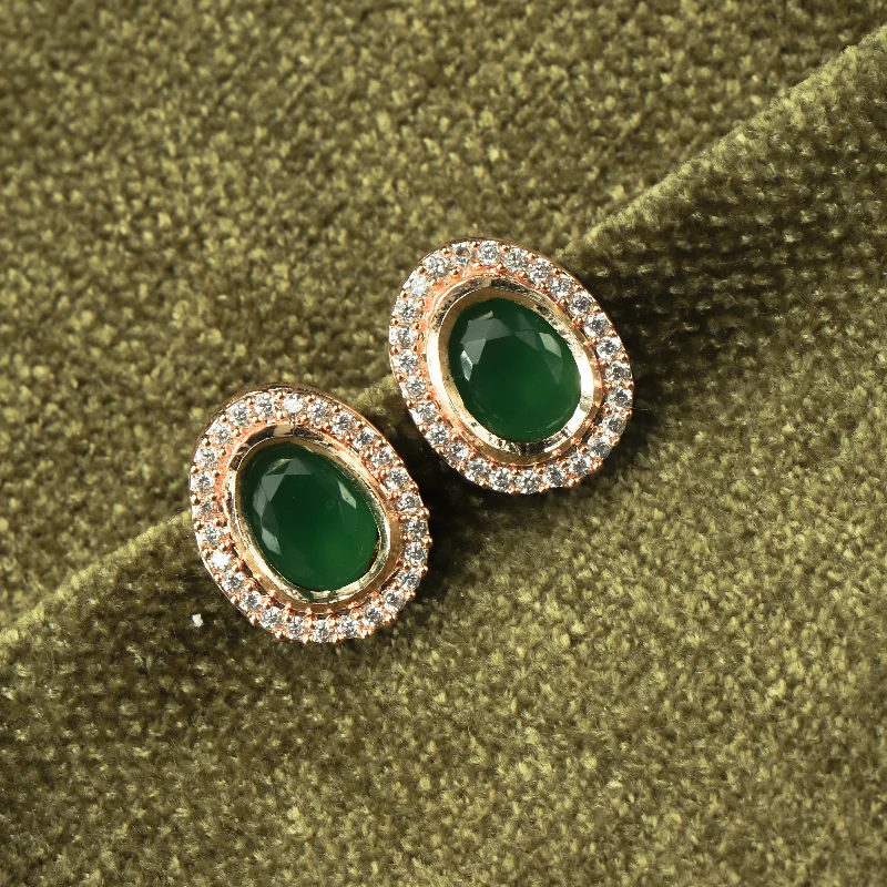 affordable earrings for women-Nipura Golden Emerald Zircon Stud Earrings