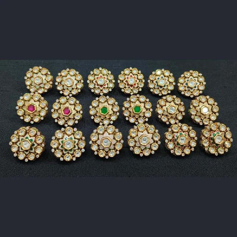 gold earrings for women-JewelTreeTz Gold Plated Uncut Polki Kundan Stud Earrings( 1 Piece Only)