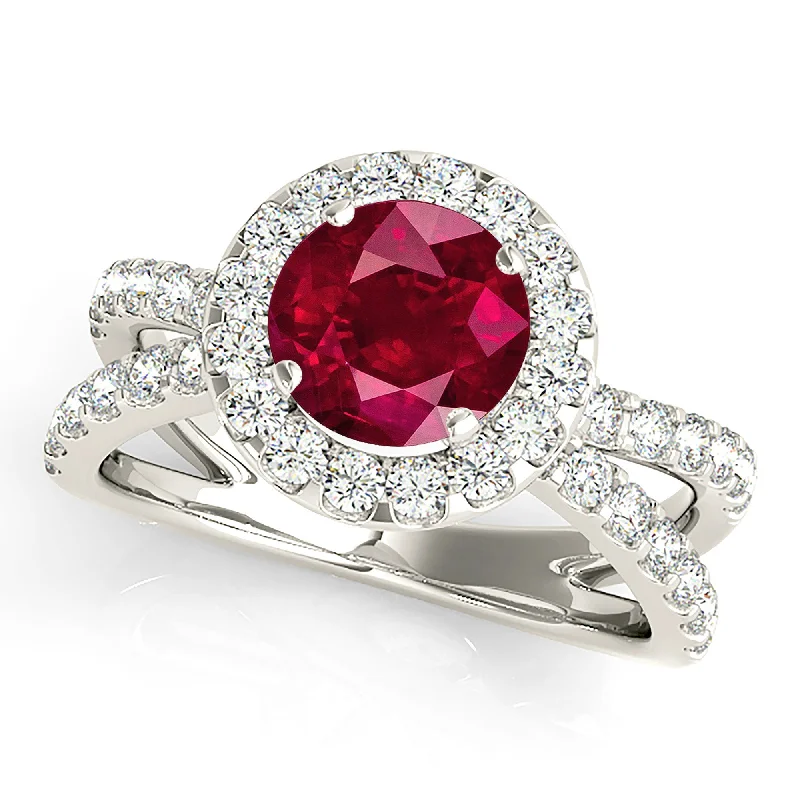 sterling silver engagement rings for women-1.80 ct. Genuine Ruby Ring With Halo And Open Split Diamond Shank