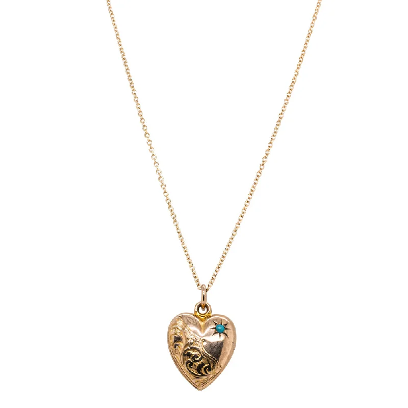 layered necklaces for women-Vintage 9ct Yellow Gold Turquoise Heart Pendant