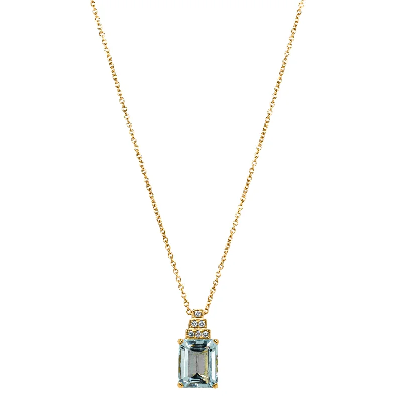 statement pendant necklaces for women-18ct Yellow Gold 3.40ct Aquamarine & Diamond Maya Pendant