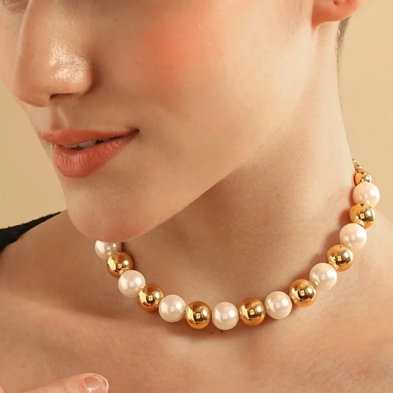 ruby necklaces for women-TFC Bold and Gold Pearl Beads Necklace