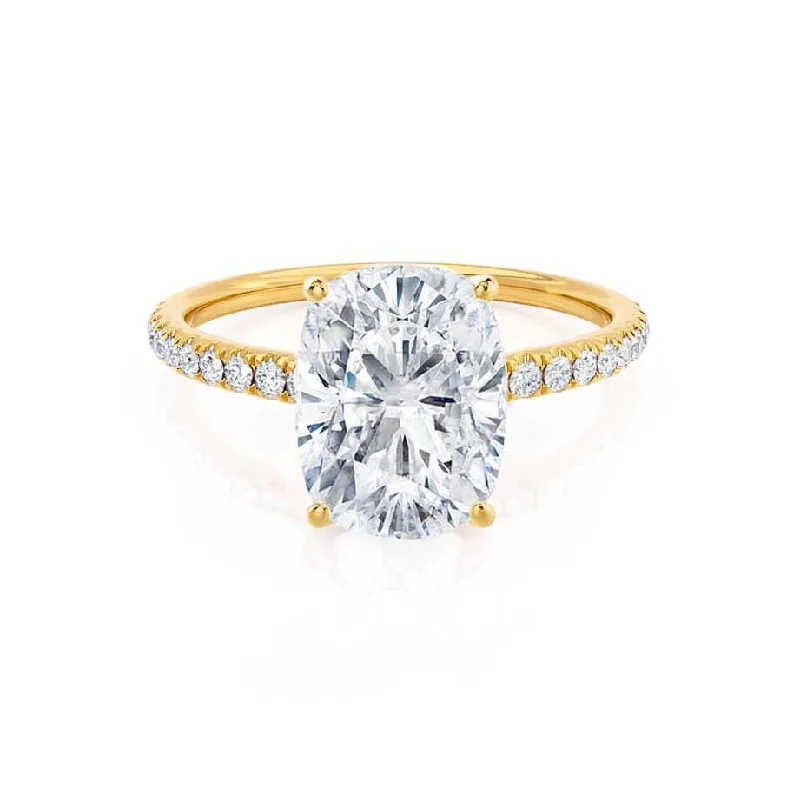 rose gold engagement rings for women-MACY - Elongated Cushion Lab Diamond 18k Yellow Gold Petite Shoulder Set