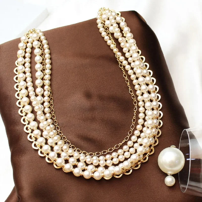 diamond-studded necklaces for women-TFC Bridgerton Pale Pearl Gold Plated Layered Necklace