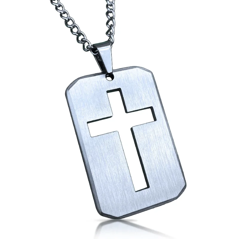 sterling silver chain necklaces for women-Cross Cut Out Pendant With Chain Necklace - Stainless Steel