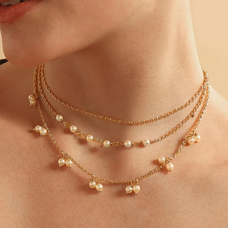 crystal necklaces for women-TFC Elated Pearls Gold Plated Layered Necklace