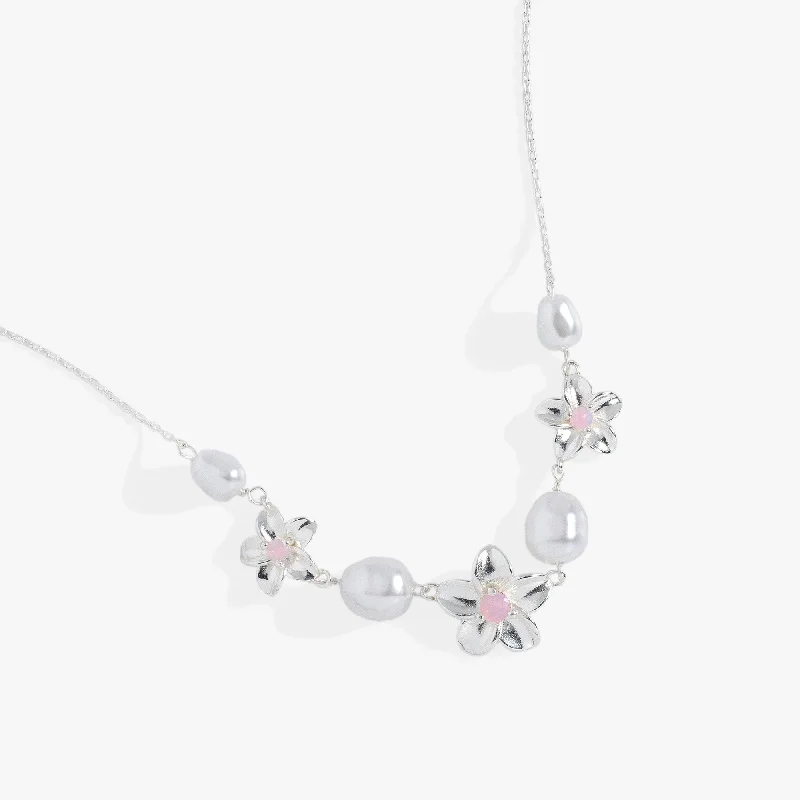 boho necklaces for women-Plumeria Pearl Necklace