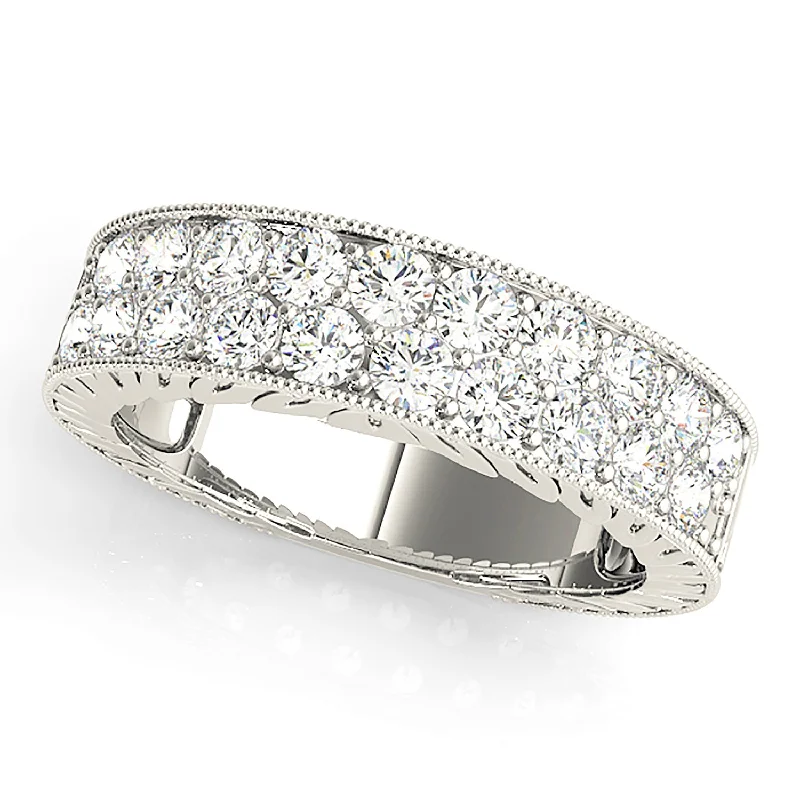 personalized rings for women-Double Row 1.00 ctw. Round Diamond Milgrain Accent Wedding Band