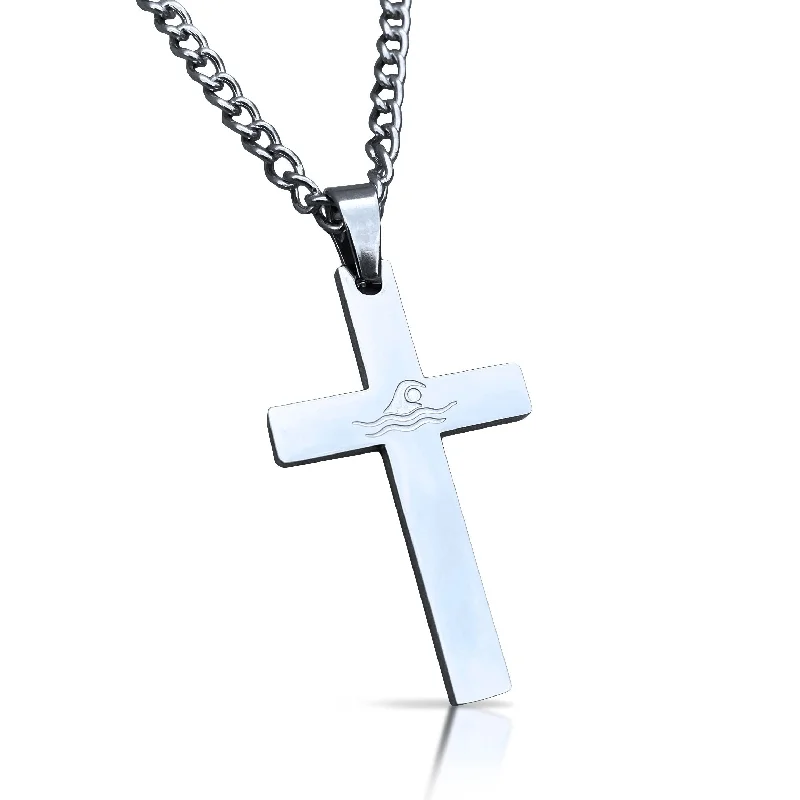 luxurious gold necklaces for women-Swimming Cross Pendant With Chain Necklace - Stainless Steel