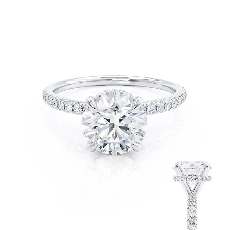 engagement rings for women-LIVELY - Round Lab Diamond 950 Platinum Petite Hidden Halo Pavé Shoulder Set Ring