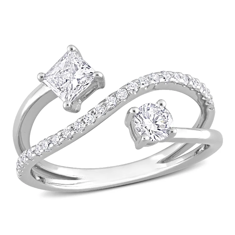 custom engagement rings for women-Created Forever 4/5ct TW Princess-Cut Lab-Grown Diamond 2-Stone Crossover Ring in 14k White Gold