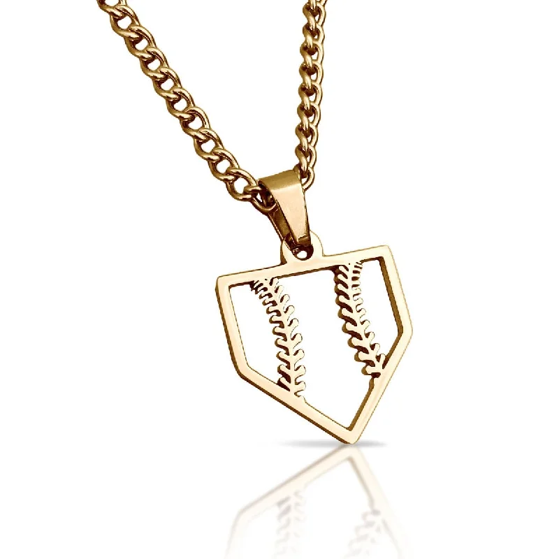 luxurious necklaces for women-Home Plate Pendant With Chain Necklace - 14K Gold Plated Stainless Steel