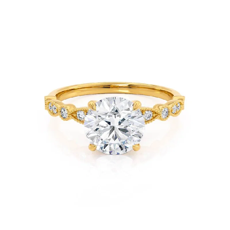 modern vintage engagement rings for women-HOPE - Round Lab Diamond 18k Yellow Gold Shoulder Set Ring