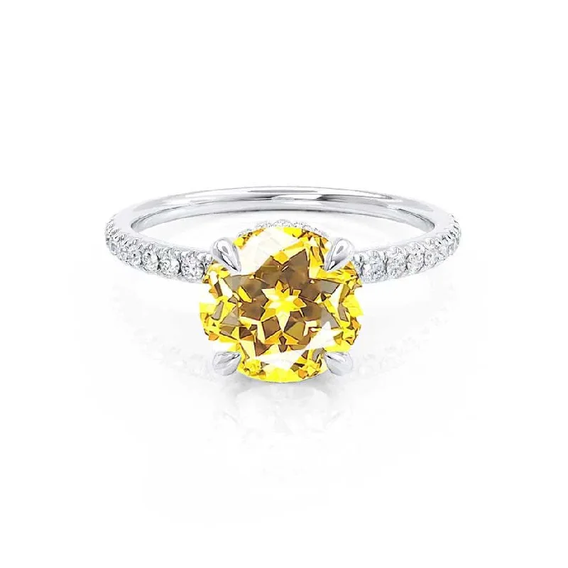 anniversary engagement rings for women-LIVELY - Chatham® Round Yellow Sapphire 18k White Gold Petite Hidden Halo Pavé Shoulder Set Ring