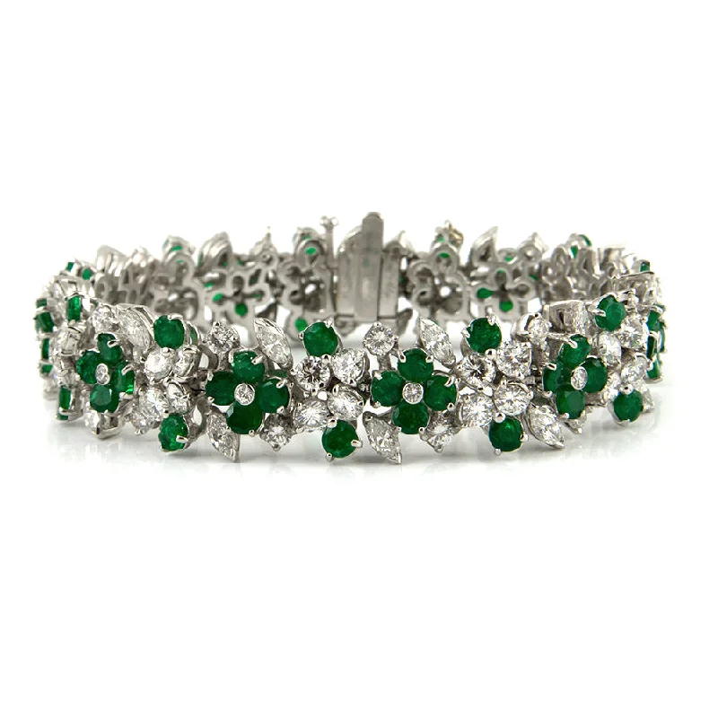 fancy wedding bangles for women-Estate Emerald and Diamond Bracelet