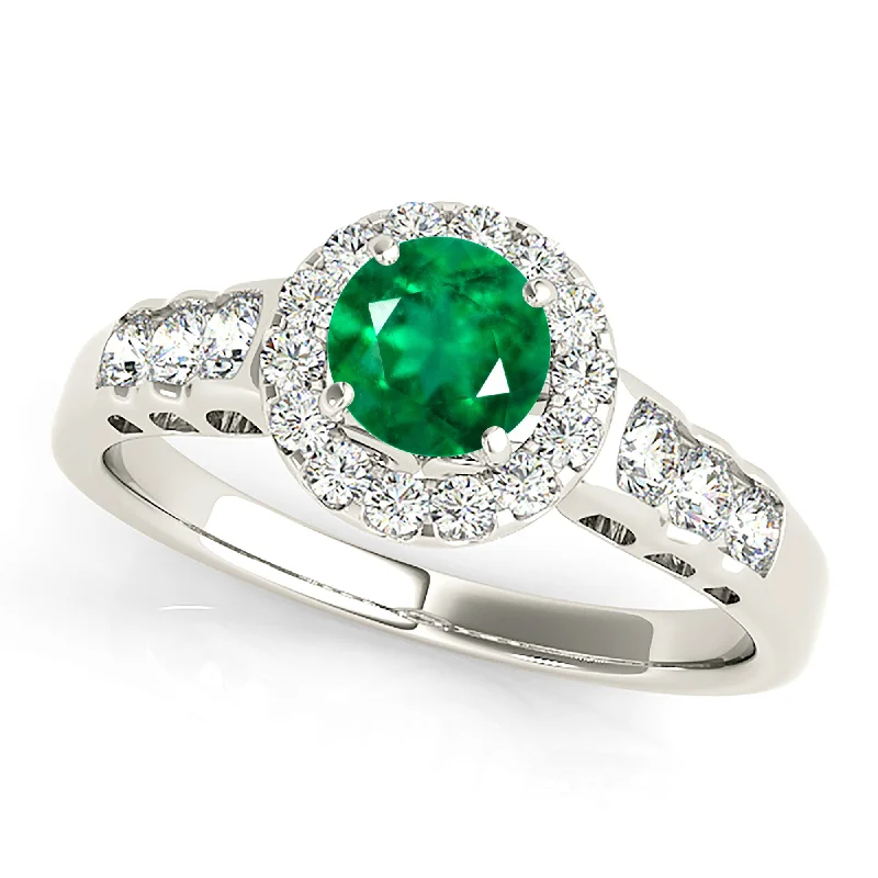 emerald rings for women-1.15ct. Genuine Emerald Ring With Halo And Hand Carved Filigree Band