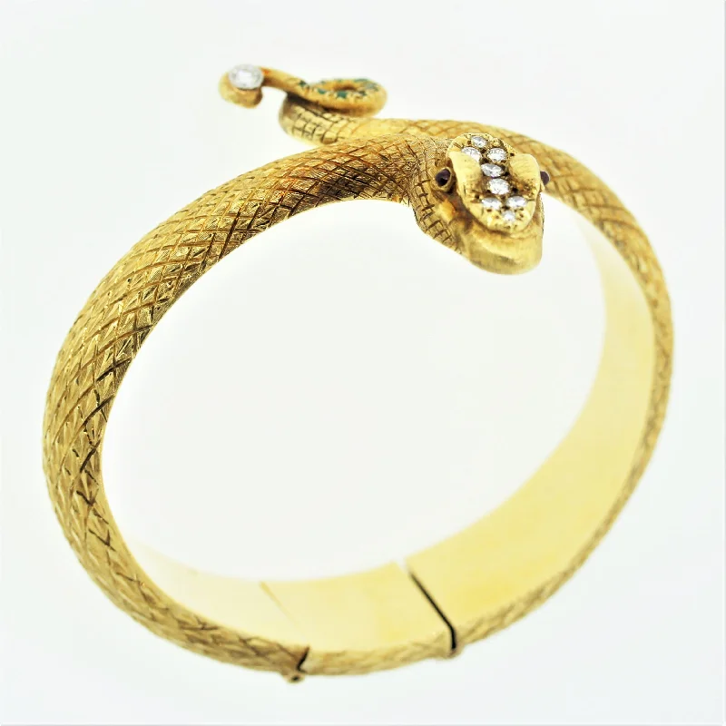 chic bangles for women-Cellino Diamond Gemstone Gold Snake Bangle Bracelet