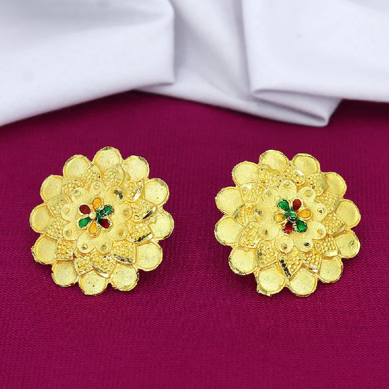 geometric earrings for women-Mahavir Dye Gold Plated Studs Earrings