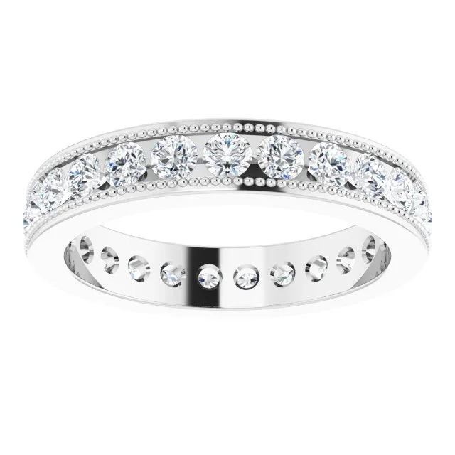 large statement rings for women-1.50 ct. Round Diamond Eternity Band Milgrain Accent Ring