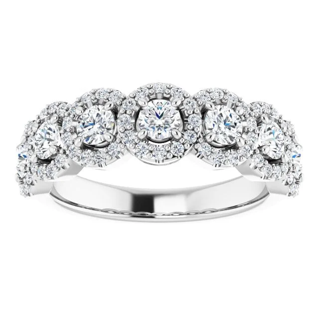 sterling silver engagement rings for women-1.00 ct. Round Cut Diamond Halo Design Wedding Band