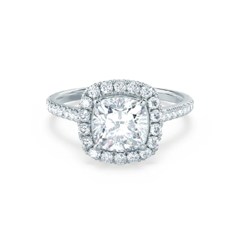 timeless engagement rings for women-VIOLETTE - Cushion Moissanite & Diamond 950 Platinum Petite Halo Ring