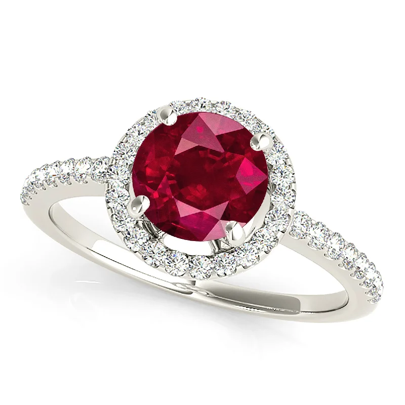 unique wedding rings for women-2.35 ct. Genuine Ruby Ring With Delicate Halo And Thin Band