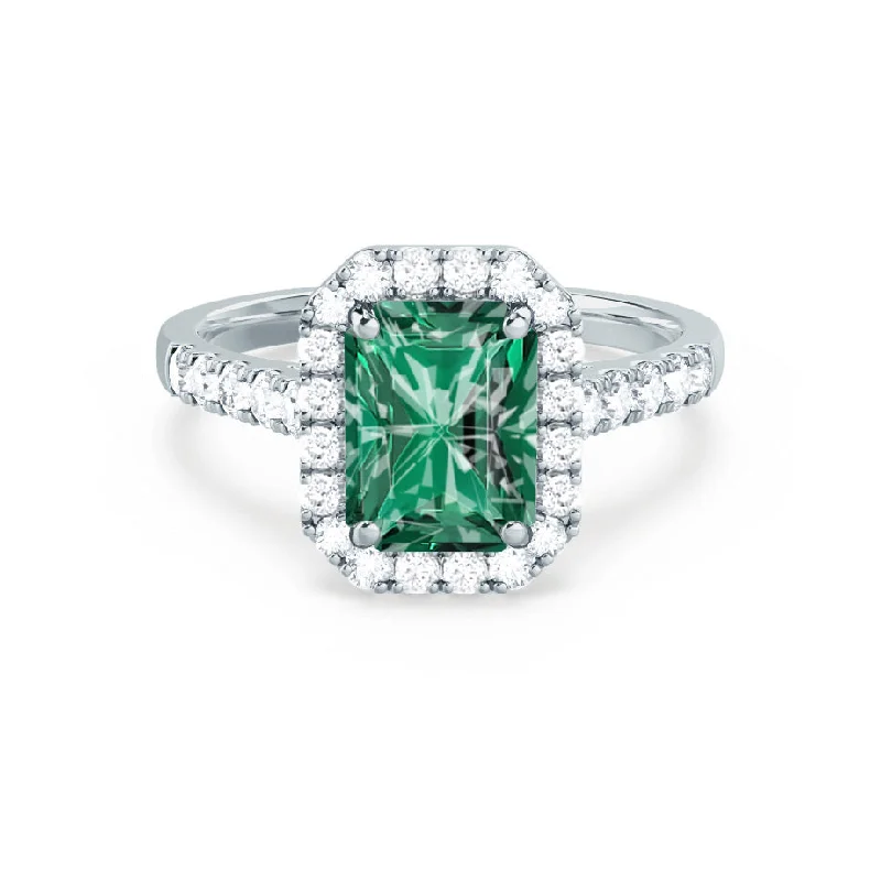 platinum engagement rings for women-ESME - Chatham® Radiant Lab-Grown Emerald & Diamond Platinum 950 Halo