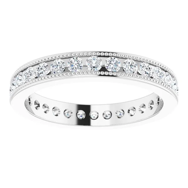 simple rings for women-0.90 ct. Round Diamond  Eternity Band MIlgrain Accent Ring