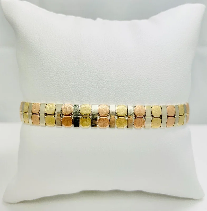 handcrafted bangles for women-7" Modern 14k Tricolor Gold Stylish Bracelet