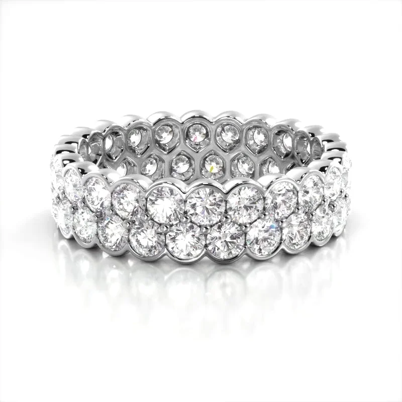 multi-layer rings for women-2.26 ct. Round Diamond Double Row Wedding Band