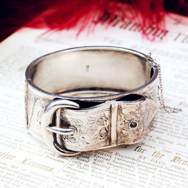 elegant bangles for women-Beautiful Antique Date 1886 Silver Bangle