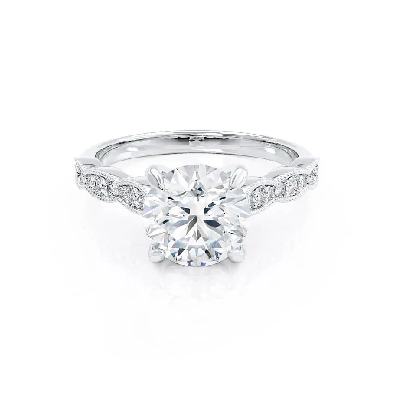 simple solitaire engagement rings for women-HONOR - Round Moissanite 950 Platinum Shoulder Set Ring