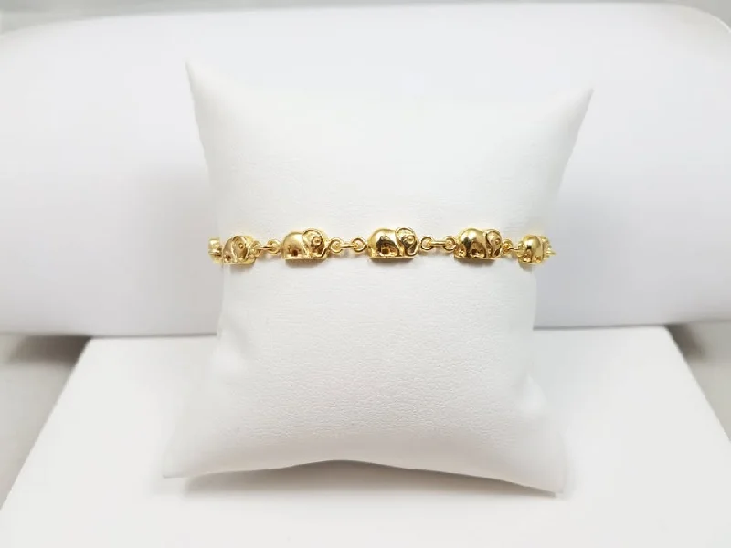 luxury bangles for women-Cute 7" Solid 14k Yellow Gold Elephant Link Bracele